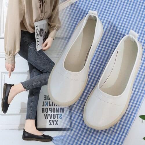 2021 Womens Genuine Leather Shoes Woman Slip On Ballet Flats Female Shallow Casual Solid Footwear Ladies New Shoes