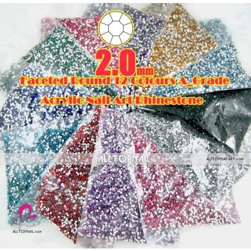 Free Shipping - 2.0mm Faceted Round Nail Art Rhinestones 12 color 12 packs 240000pcs A_Grade 3D Acrylic Nail Rhinestones