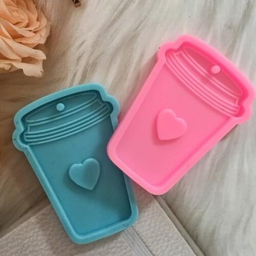 Shiny Glossy Love Coffee Cup Keychain Epoxy Resin Mold Jewellery Necklace Pendant Silicone Mould DIY Craft Casting Tool
