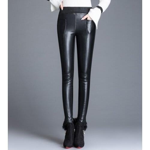 Palazzo Pants Rushed Genuine Leather Flat Solid Leather Pants Female 2019 Autumn New Slim Casual Feet High Waist Pencil Women
