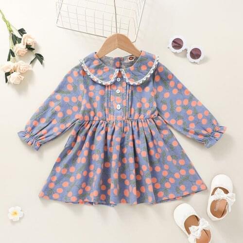 Autumn Winter 2021 New Girls Dress Long Sleeve Peter Pan Collar Dot Cute Sweet Baby Vestidos 2-T