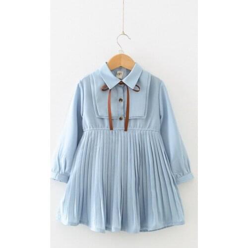 DFXD Girls Dresses 2018 Spring Toddler Long Sleeve Light Blue Chiffon Princess Dress Korean Little Girls Pleated Dresses 2-8Y