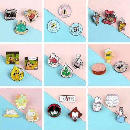 3pcs/set Pins Cartoon Cat Dog Movie Game D&D Enamel Metal Pins Fashion Brooches Badges Lapel Clothes Pins Women Jewelry Gifts