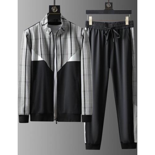 European and American fashion high-end light luxury spliced cardigan stand collar hoodie two-piece autumn mens leisure sports s