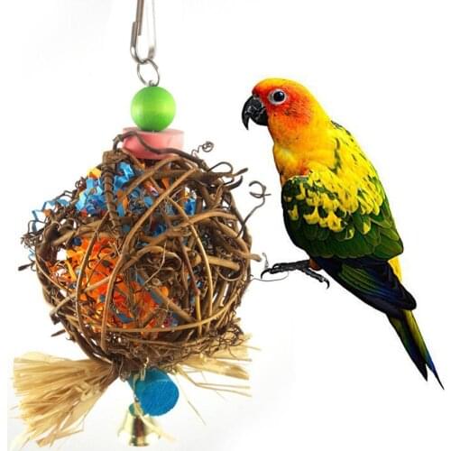 Small Parrot Chewing Toy Rattan Ball with Paper Strips for Budgie Parakeet Bird accessories