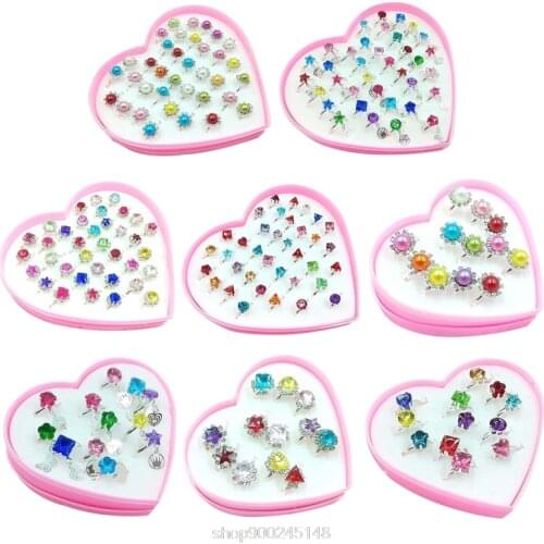 12/36 Pcs/box Adjustable Alloy Baby Girl Rings Children Girl Rings with Heart Shaped Showcase for Party O30 20 Dropshipping