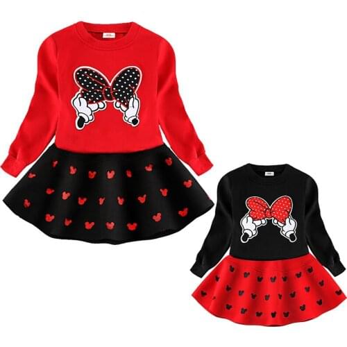 Children Clothing Winter Toddler Girls Clothes Sweater+Skirt 2pc Outfit Suit Kids Clothes Tracksuit For Girls Minnie Sets