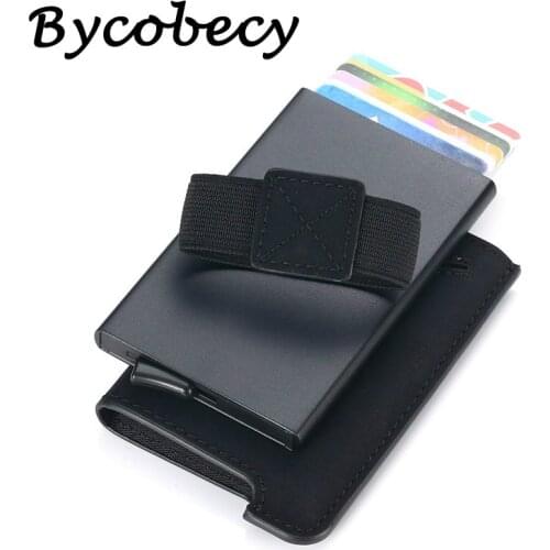 Bycobecy New RFID Blocking Men Credit Card Holder Minimalist Wallet Metal Leather Card Bag Male Slim Bank ID Cardholder Purse