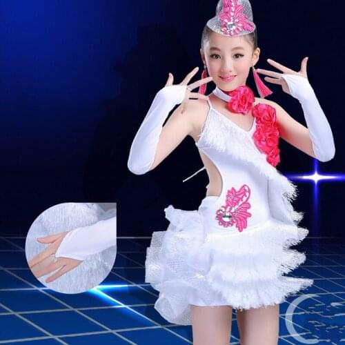 Multicolor Children Latin Dance Costumes for Girls Fashion Tassels Sequined Latin Ballroom Dresses Modern Dance Costumes for Kid