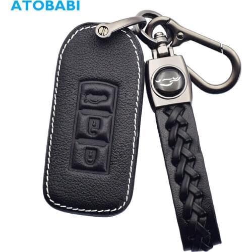 Leather Car Key Case 3 Buttons Smart Keychain Remote Control Fobs Protect Cover For Mitsubishi Outlander Sport ASX Lancer GTS EX