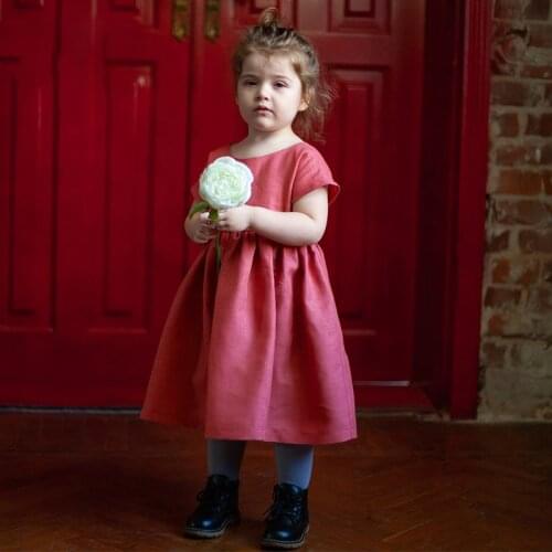 Bowknot lace up girl linen dress 2020 summer new cotton and linen loose short-sleeve princess dress MZ20LB0477T