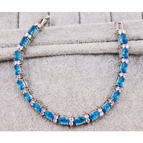 Trendy Waterdrop Blue Zirconia Link Chain Charm Bracelets On Hand Hidden Safety Clasp For Women Girls Fashion Jewerly Accessorie
