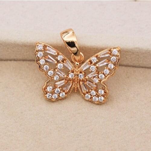 Trendy Butterfly Pendant Gold Copper Plated Waterdrop White Zirconia For Women Fashion Jewelry Accessories Party Wedding Gift