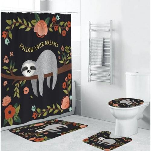 Cartoon Bathroom Shower Curtain Set Bathroom Decoration Water-resistant Shower Curtain Non-slip Pedestal Rug Lid Toilet Cover