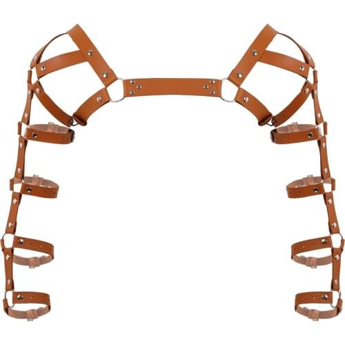 Mens Gothic Leather Muscle Tanks Adjustable Arm Caged Harness Belt Sexy BDSM Bondage Costume Adult Sex Cosplay Restraints Tops