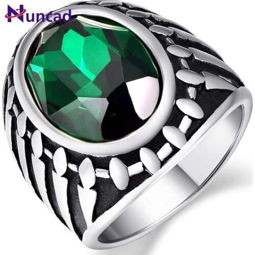 2019 NUNCAD Mens Ring Totem Stainless Steel Ring Blue/Green/Red Crystal Inlay Vintage Engagement Ring