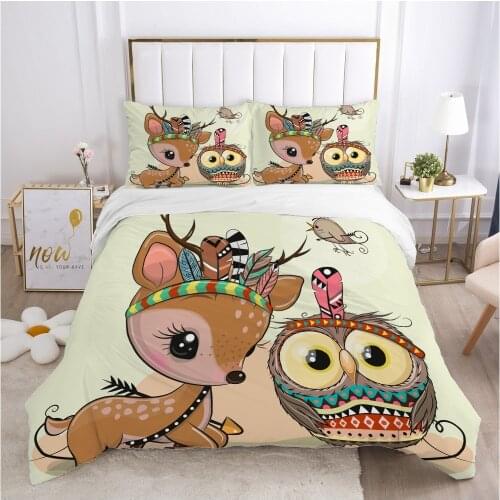 Cartoon Childrens Bedding set for kids baby boy girls Duvet cover set pillow case Bed linens Quilt cover 140x200 Car Sika deer