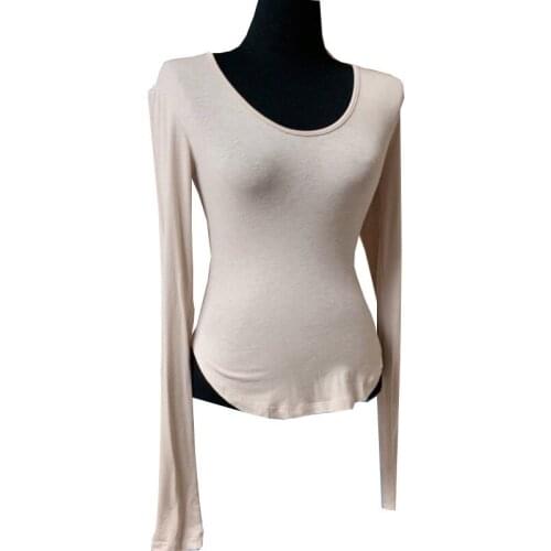 2021 new Autumn And Winter Womens Korean version of the big round neck base coat stretch big chest slits and thin top