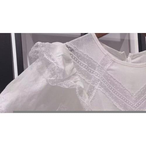 2021 Early Autumn New Lady Midi Dress Women Lace Ruffles Mini Dress White Long Sleeve Ladies Sweet Robe