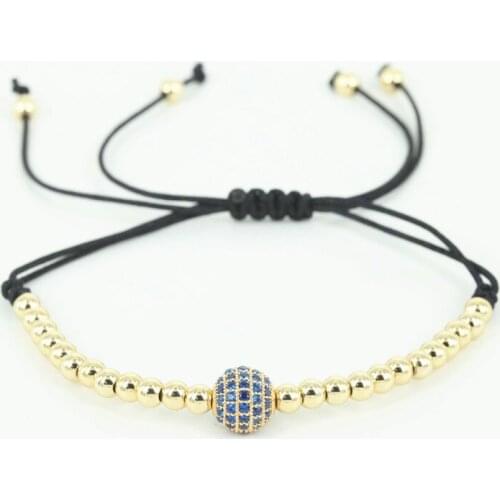 New Men Bracelets,Gold Color 4mm Round Beads & 8mm Micro Pave Black CZ Beads Briading Macrame Bracelet Men Jewelry,Gift