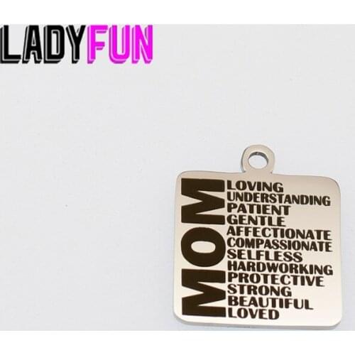 Mom Charm Stainless Steel Charms Loving Understanding Patient Gentle... Pendant Charms High Polish Mirror Surface Pendant 10pcs