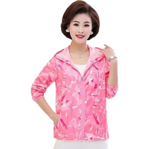 Middle-Aged Mothers Wear Sunscreen Clothing UV Protection All-Match Korean Summer Womens Sunscreen Clothing Hooded Thin Coat