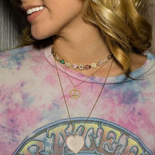 Luxury Women Fashion jewelry Micro pave colorful cz lucky charm link chain cute animal eye statement necklace