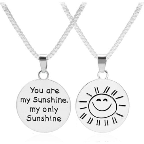 You Are My Sunshine My Only Sunshine Double Sided Disc Letter Engraved Sun Smiley Face Pendant 2017 Inspirational Necklace Gifts