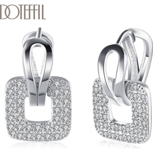 DOTEFFIL 925 Sterling Silver/18K Gold Square AAA Zircon Earrings For Women Jewelry Fashion Wedding Party Gift