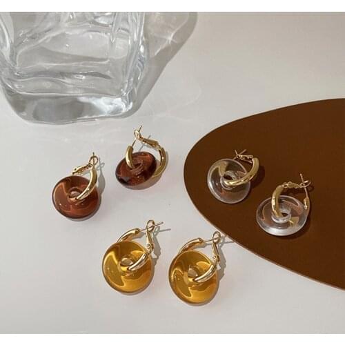 TARCLIY Fashion Geometric Metal Circle Ear Buckle Transparent Resin Earrings Women Temperament Simple Jewelry Accessories