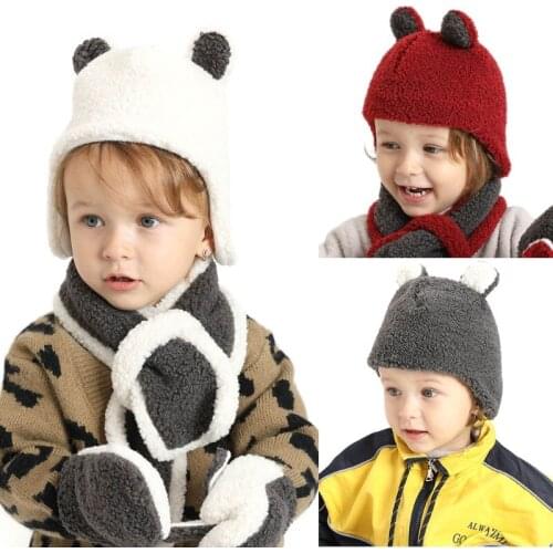 Baby Cute Bear Ears Earflap Hat Winter Warm Plush Beanie Toddler Infant Boys Girls Gifts G2AE