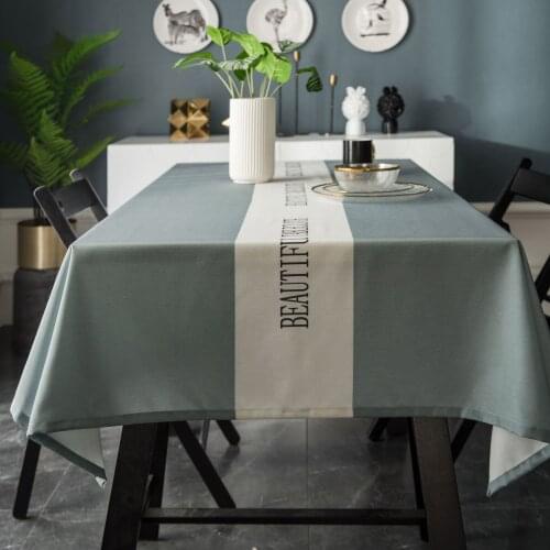 Waterproof stripe Table Cloth Cotton Linen Wrinkle Free Anti-Fading Tablecloths Washable Table Cover for Kitchen Dinning par