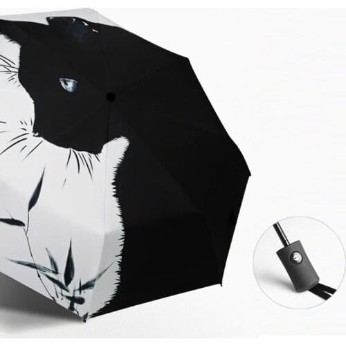 Super UV Protect Umbrella Rain Women Thicken Black Coating 3Folding Gifts Cat Parapluie Sunny&Rainy Umbrellas Summer Paraguas