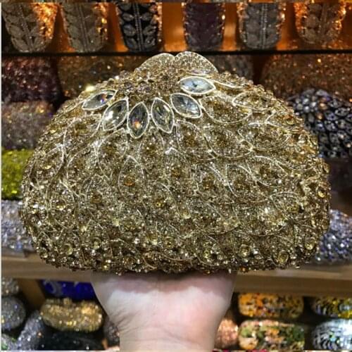 Bridal Female Clutch mini purse Women Crystal Gold Evening Bag Wedding Party Handbags wallet Lady Diamond Rhinestone Clutches