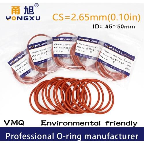 3PCS/lot Red Silicon O-ring Silicone/VMQ CS2.65mm ID 45/46.2/47.5/48.7/50*2.65mm O Ring Seal Rubber Rings Gasket Washer