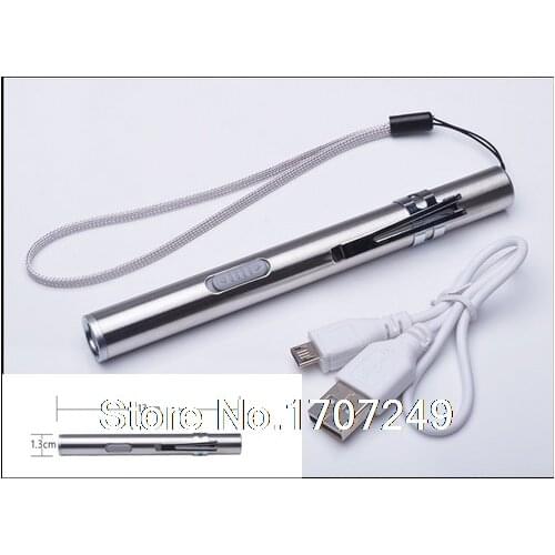USB Rechargeable LED Flashlight + USB data line waterproof Mini LED Torch Pen Hanging Metal Clip Design Camping easy to carry