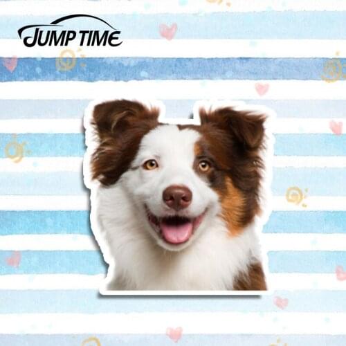 Jump Time 13cm x 12.6cm For Australian Shepherd Pet Dog Graphics 3D Car Stickers and Decals Vinyl Car Wrap Waterproof Decoration