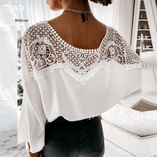Women Casual Batwing Sleeve Solid Blouse Elegant Spring Lace Crochet Hollow Out Shirts Office Ladies O Neck Pullover Tops Blusas