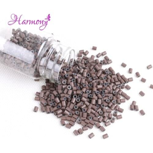 Harmony Plus Hair 1000pcs 3.4*3.0*4mm 5# Mediun brown silicone copper tube micro silicone lined copper rings tube beads rings