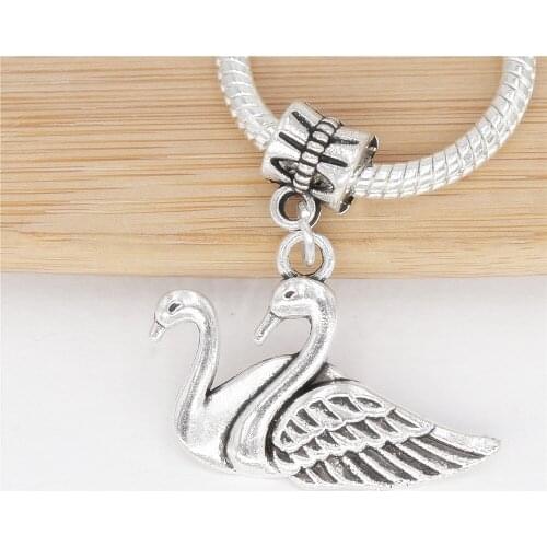 Classic beads 20pcs/lot swan charms fit bracelet diy jewelry making