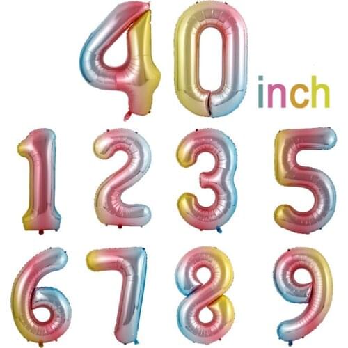 40inch Iridescent Rainbow Color Number Foil Balloons Birthday Wedding Party Decoration Digital Balloon Number Air Ballon Globos