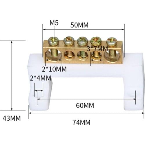 5P 5 Holes 8*13 Copper Connector Earth Busbar Terminal Block for Distribution Box Panel