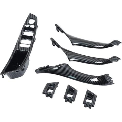 7 pcs car interior door window handle for bmw f10 f11 5 series carbon fiber color inner door panel pull replace trim LHD RHD