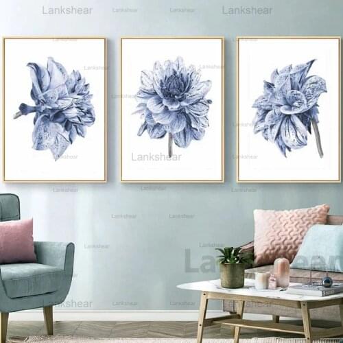 Watercolor Painting Farmhouse Bedroom Wall Decor Flower Canvas Art Posters and Prints Navy Blue Wall Art Pictures For Bedroom