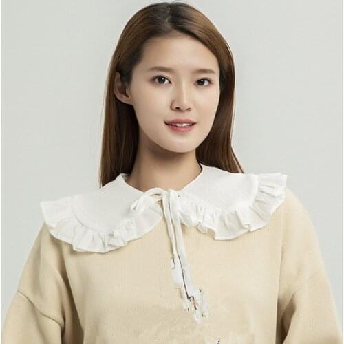 White Shawl False Fake Collar Women Girls Ruffled Trim Detachable Half Shirt Lapel Blouse Lace-Up Bandage Scarf Wrap Decoration