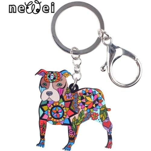 Bonsny Acrylic Dog Jewelry Boston Terrier Pit Bull Key Chain Key Ring Pom Gift For Women Girl Bag Charm Keychain Pendant Jewelry