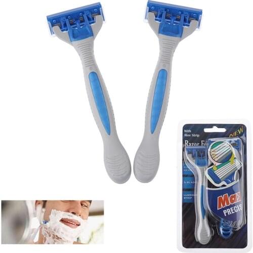 Mens Shaver Razor Blades 2Pcs/lot Replaceable Straight Safety Razor 5 layers Razor Blades With 1 Handle Face Care