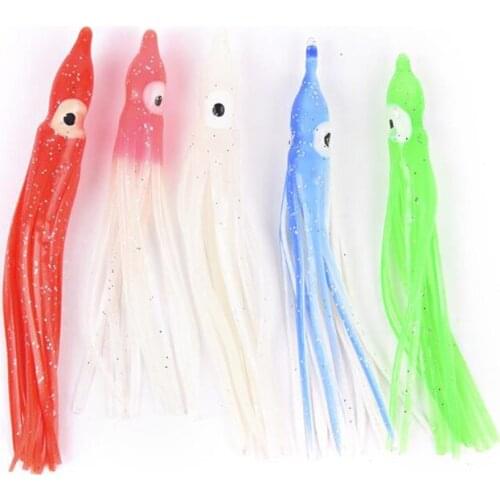 DYGYGYFZ 10pcs/bag Noctilucent Soft Squid Skirt Fishing Tackle Sea Fishing Soft Lures Octopus Bait Threads Skirts Mix Color 9cm
