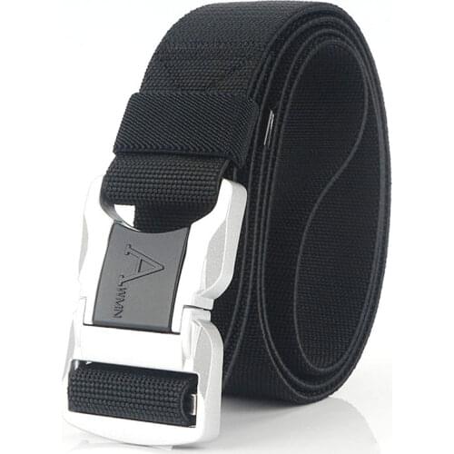 Elastic Trousers Belt Men Aluminum Alloy Silver Safety Buckle Army Belt Tactical Designer Canvas Nylon Belts Long Waist Belt New
