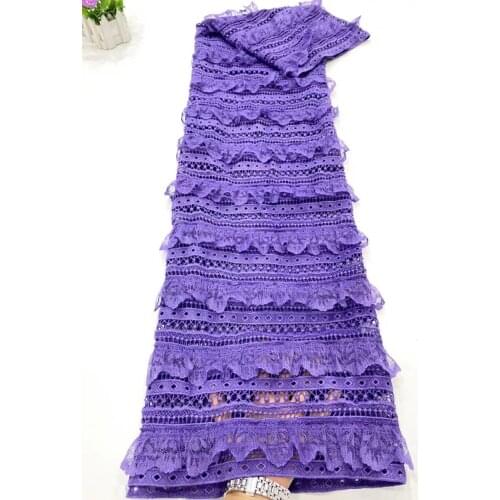 Purple Nigeria Guipure Lace Water-soluble Fabric 2021 High-quality Embroidery 5 Yards / Strip Of African Cord Lace Fabric D4528